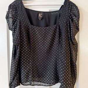 Black Puff Sleeve Blouse with Gold Dot Detail
